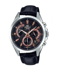 efv-580l-1avudf casio edifice men's black leather strap watch with chronograph dial with date feature