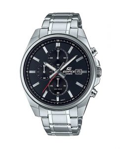 efv-610d-1avudf casio edifice black dial men's chronograph wrist watch in silver stainless steel chain