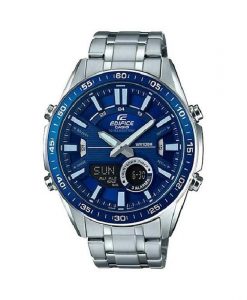 efv-c100d-2avdf casio edifice blue dial mens watch with analog & digital function world time alarm