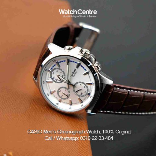 Casio MTP-E317L-7A brown leather strap & white dial men's wrist watch executive