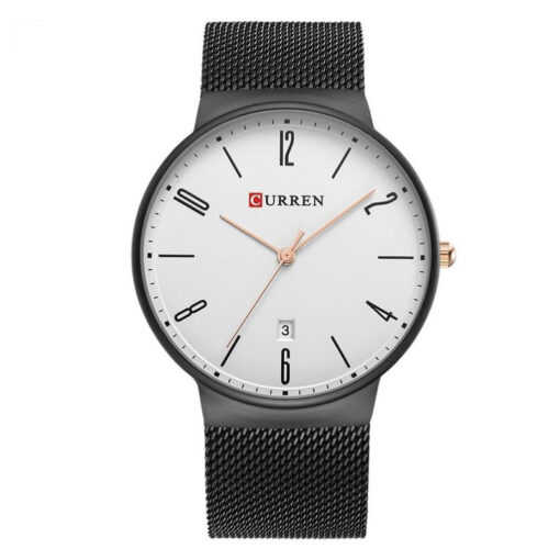 Curren 8257 Black Mesh Strap White Dial Men's Wrist Watch