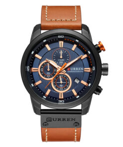 curren 8291 orange leather strap blue dial men's chronograph wrist watch