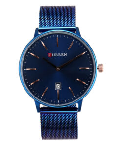 curren 8302 blue mesh strap blue dial analog men's wrist watch