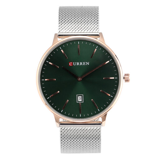 curren 8302 silver mesh strap green dial analog wrist watch