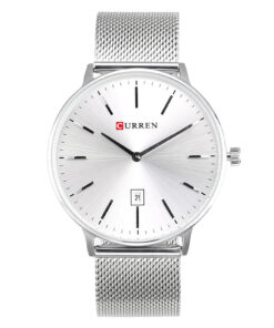 curren 8302 silver mesh strap white dial men's analog wrist watch