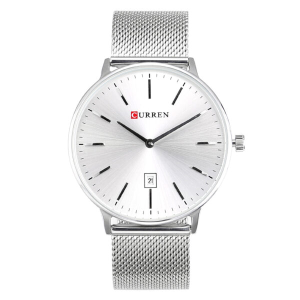curren 8302 silver mesh strap white dial men's analog wrist watch