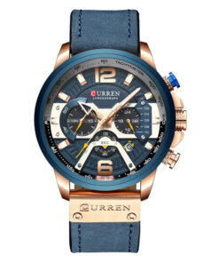 curren 8239 blue leather strap blue dial mens chronograph wrist watch
