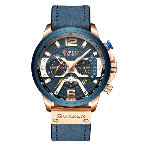 curren 8239 blue leather strap blue dial mens chronograph wrist watch