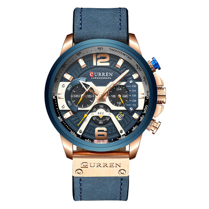 Curren 8329 Blue Leather Strap Men's Chronograph Wrist Watch