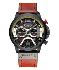 curren 8329 orange leather strap black dial mens chronograph wrist watch