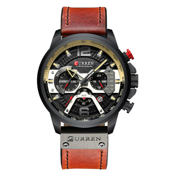 curren 8329 orange leather strap black dial mens chronograph wrist watch