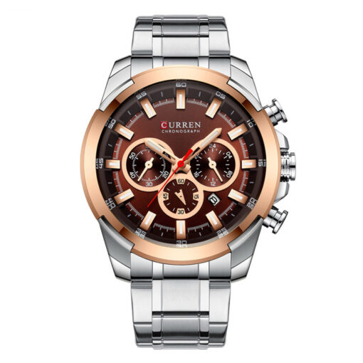8361 curren silver stainless steel brown dial chronograph mens wrist watch