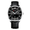 curren black leather strap black dial men's analog wrist watch