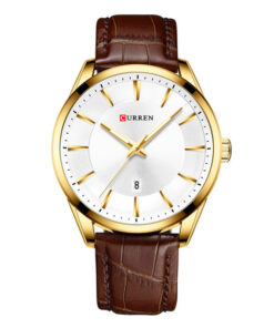 Curren Brown Leather Strap White Dial Analog Men's Hand Watch