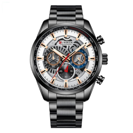 Curren 8391 Black Stainless Steel White Dial Mens Wrist Chronograph Watch
