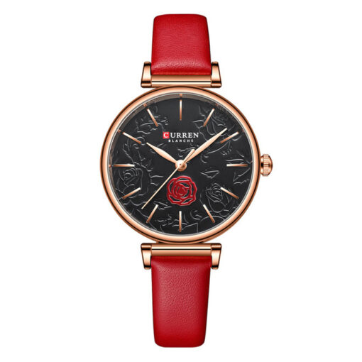 Curren 9078 Red Leather Strap White Dial Ladies Gift Watch