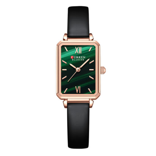 curren 9082 black leather strap green dial ladies wrist watch