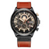 Curren 8380 orange leather strap black chronograph dial men's sports watch