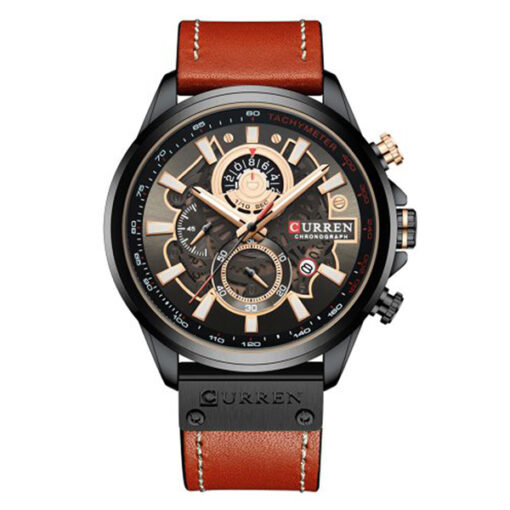 Curren 8380 orange leather strap black chronograph dial men's sports watch