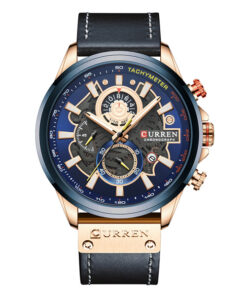 Curren 8380 blue leather strap chronograph dial quartz sports watch