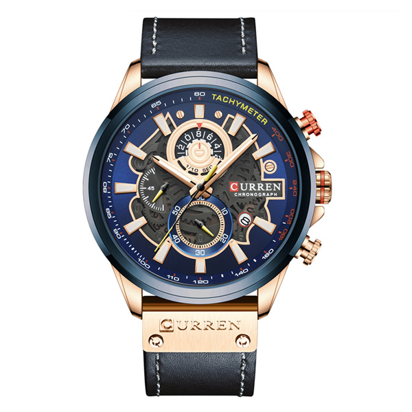 Curren 8380 Blue Leather Strap Chronograph Quartz Wrist Watch