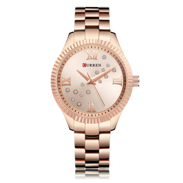Curren 9009 Rose Gold Stainless Steel Rose Gold Dial Analog Ladies Wrist Watch