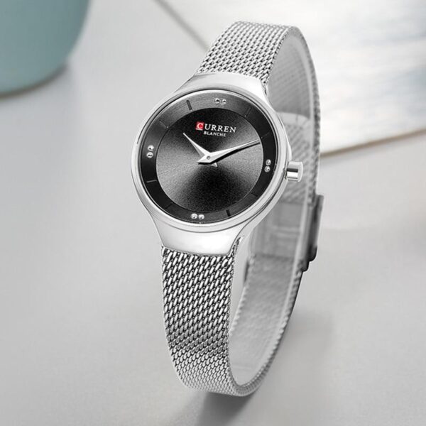 Curren 9028 Silver Mesh Strap Black Dial Ladies Wrist Watch