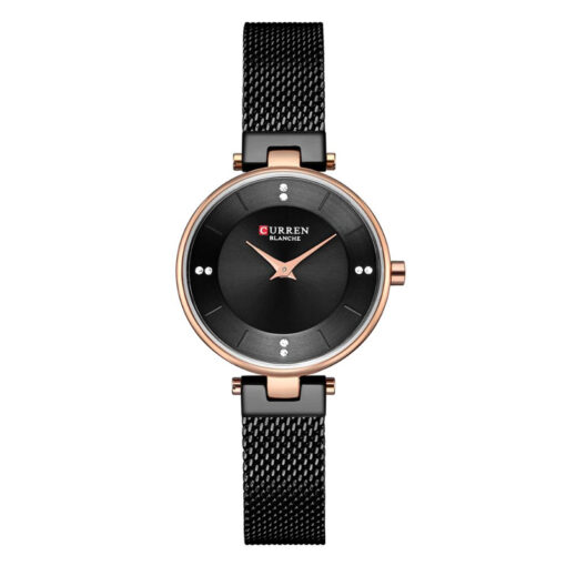 9031 Black ladies curren fashionable wrist watch in full black mesh chain & simple analog dial