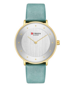 curren 9033 green leather strap white dial ladies analog wrist watch