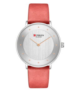curren 9033 red leather strap white dial ladies analog gift watch