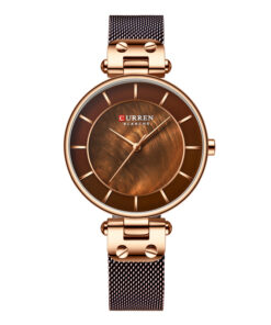 curren 9056 brown mesh chain ladies simple brown analog dial gift watch