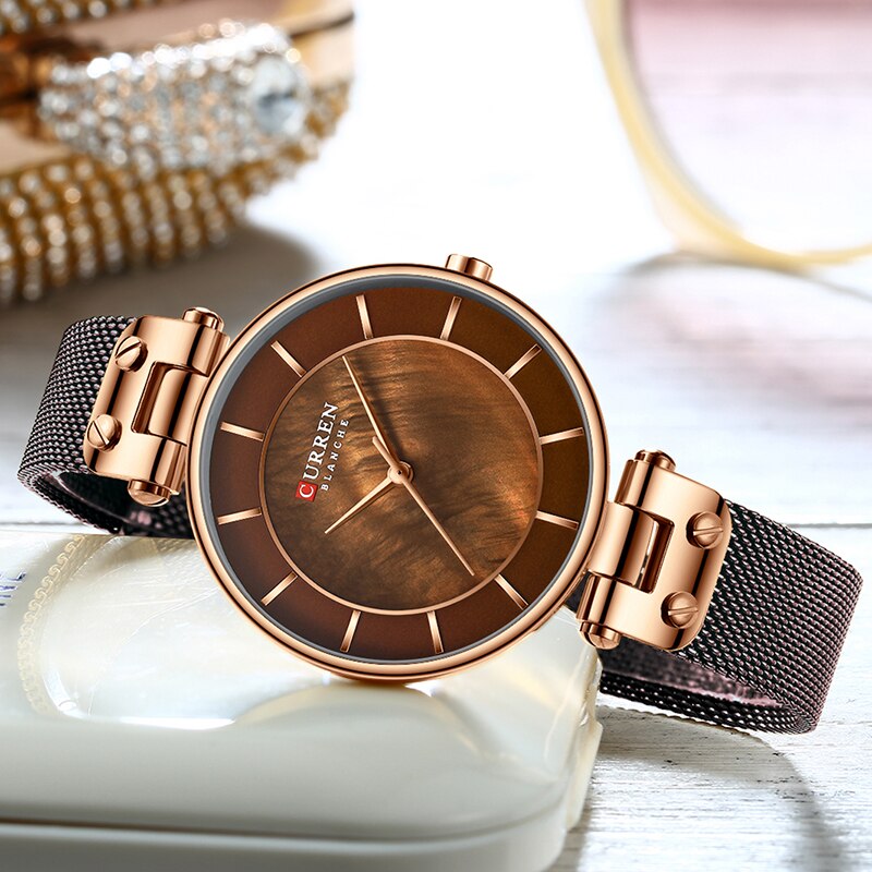 9056 curren brown mesh chain ladies gift watch in brown fashionable dial