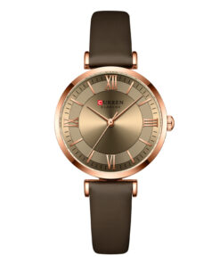 Curren 9079 ladies fashion wrist watch in brown leather strap & brown roman dial
