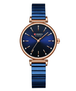 Curren 9081 Full Blue Ladies Fashion Dress Watch in Steel Chain & Blue Simple Analog Dial