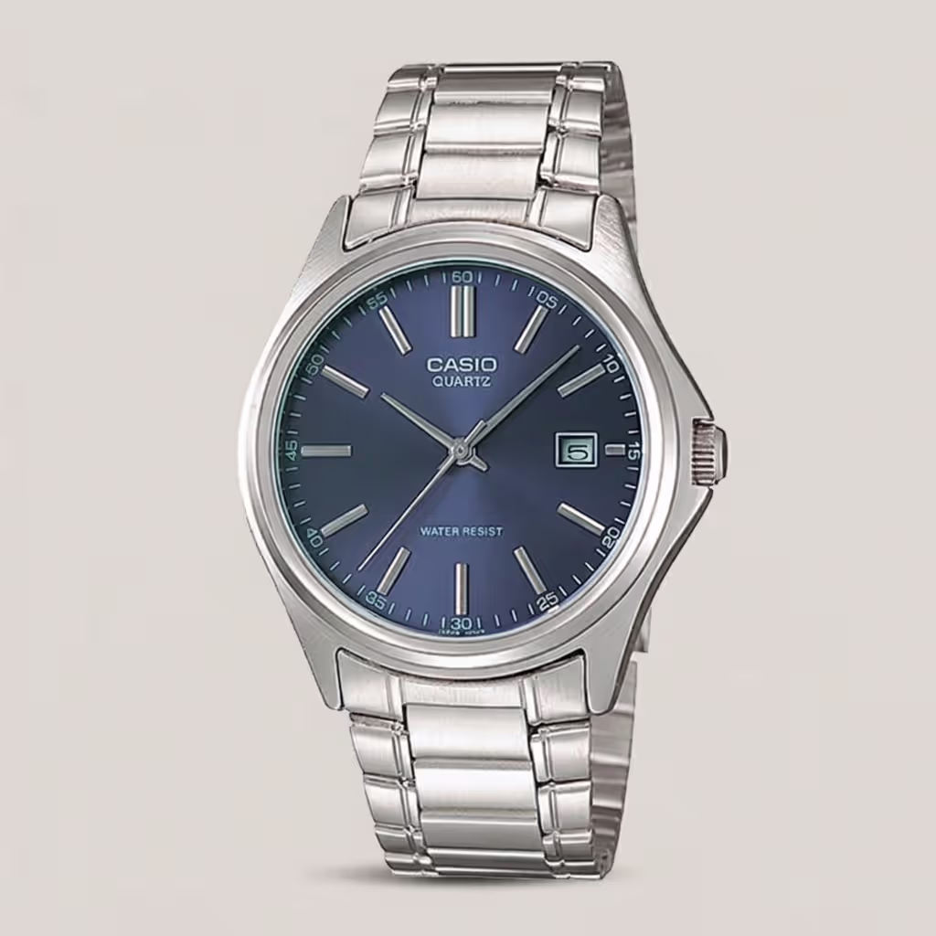 Casio MTP-1183A-2ADF Enticer series wrist watch in blue analog dial & silver stainless steel strap