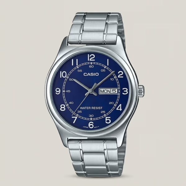 casio mtp-v006d-2b classic blue dial silver steel chain men's watch in pakistan