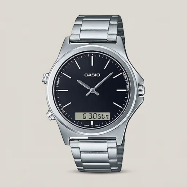 mtp-vc01d-1e casio black dial stainless steel chain analog and digital wrist watch