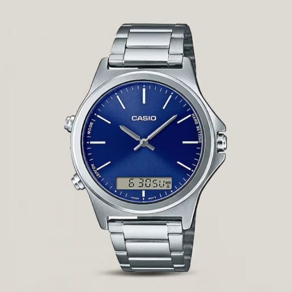 mtp-vc01d-2e casio blue dial analog and digital wrist watch