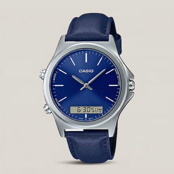 mtp-vc01l-2e casio blue leather band with Blue dial analog and digital men's dress watch