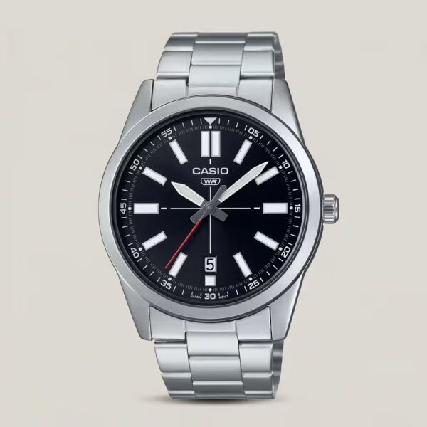 Casio MTP-VD02D-1EUDF new release silver chain black dial men's wrist watch
