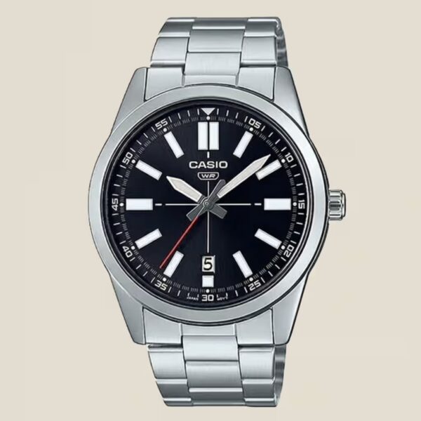 Casio MTP-VD02D-1EUDF new release silver chain black dial men's wrist watch
