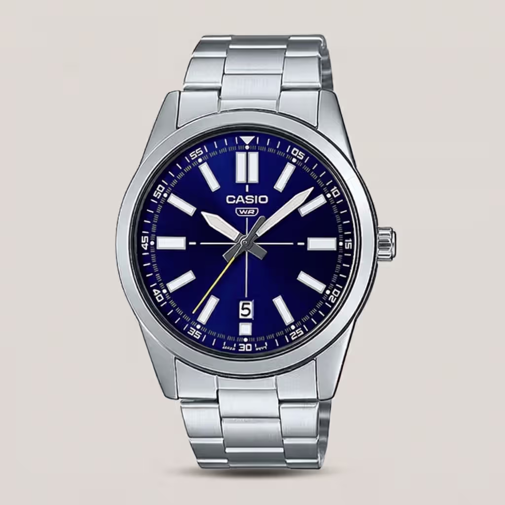 Casio MTP-VD02D-2EUDF blue dial & silver chain new casio model men's wrist watch