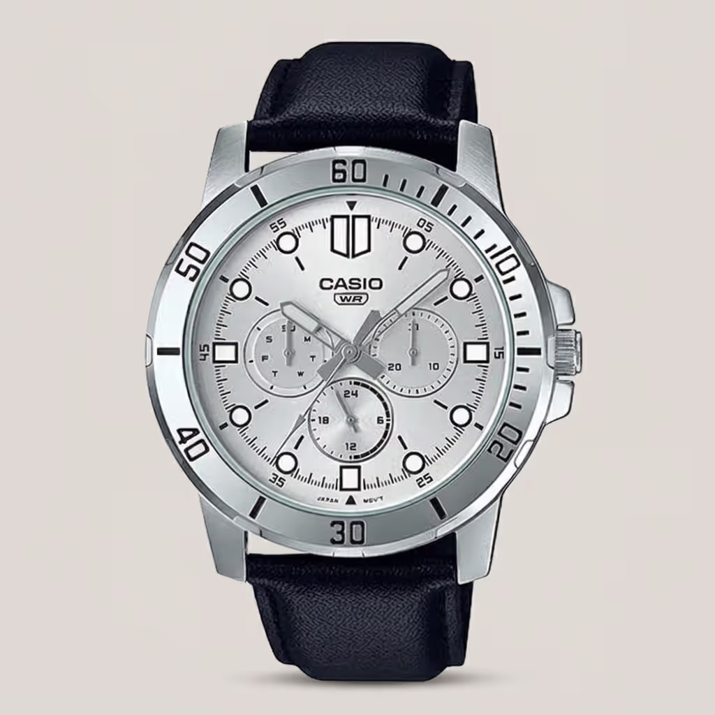 Casio Enticer Black Leather Men Analog Watch MTP-VD300L-7E