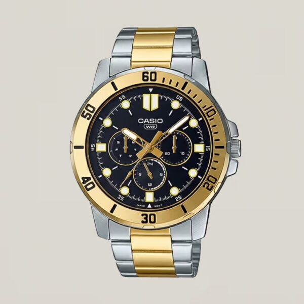 Casio Enticer MTP-VD300SG-1E black dial two tone golden silver chain gents gift watch