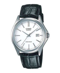Casio MTP-1183E-7ADF black leather strap white analog dial men's executive wrist watch