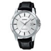Casio MTP-V004L-7AUDF men's silver dial analog wrist watch in black leather strap