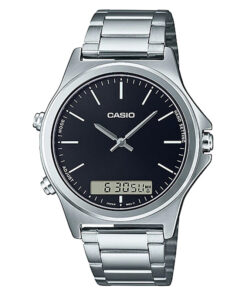mtp-vc01d-1e casio black dial stainless steel chain analog and digital wrist watch