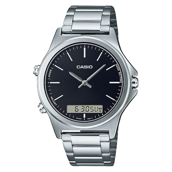 mtp-vc01d-1e casio black dial stainless steel chain analog and digital wrist watch