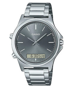 casio-mtp-vc01d-8e grey dial steel men's analog and digital wrist watch