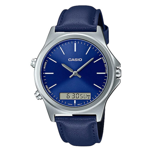 mtp-vc01l-2e casio blue leather band with Blue dial analog and digital men's dress watch